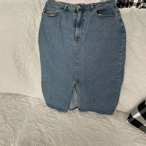 High waisted long denim skirt